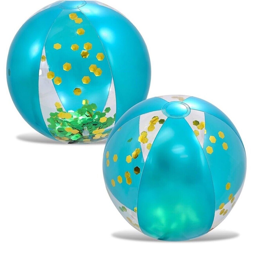 POZA Inflatable Beach Balls Set of 2 - Elegant Glitter Confetti Premium Floaters